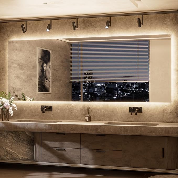 TETOTE 96 x 36 Inch LED Backlit Bathroom Mirror with Lights,3Color White/Warm/Natural,Anti-Fog Lighted Mirror,Dimmable,Vanity Mirror,Wall Mounted