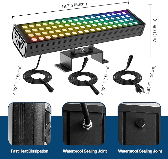 Smart Color Changing Flood Lights Outdoor 360W LED Wall Washer – WiFi App, Voice & Remote Controlled, 2700K-6500K Tunable White, 16M Colors, Linkable Landscape Security Lights (Black)