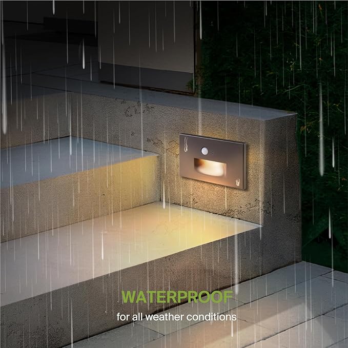 ASD LED Recessed Step Light Fixture, Dusk to Dawn Outdoor Tread Lighting | 3CCT, Motion Sensor, Photocell, Waterproof, ETL Listed | 3W 120LM 3000K-5000K 120V | Staircase Illumination | Dark Bronze