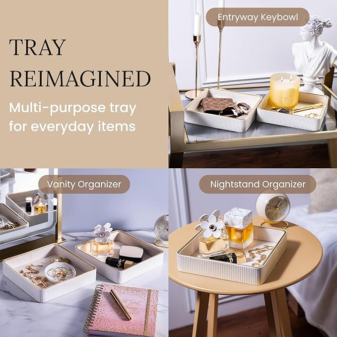 Small Night Stand Organizer Nightstand Tray Bedside Table Organizer Women| Dresser Trays for Bedroom Leather Valet Trinket Tray Catch All| Purse Bowl for Women| Desk Trays Key Holder Bowl