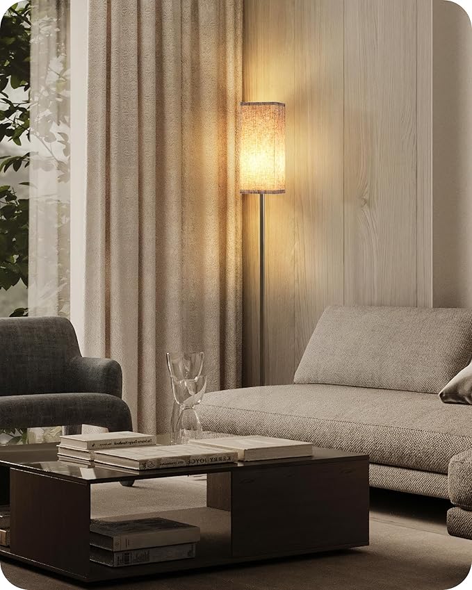 2Pack 64.2” Dimmable Floor Lamp for Living Room with Remote & Foot Switch, Corner Floor Lamp for Bedroom, Includes A19 Bulb, Modern Standing Tall Lamp, ETL Listed Beige and Black E17LDP205