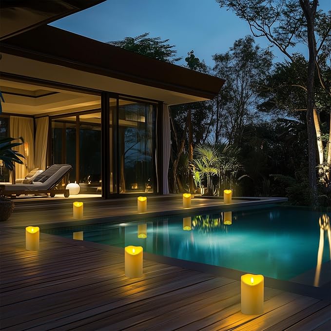 Homemory 4"x6" Outdoor Waterproof Flameless Candles with Timers and Remote Control, Battery Operated Candles, LED Plastic Candles, Ivory White, Set of 4