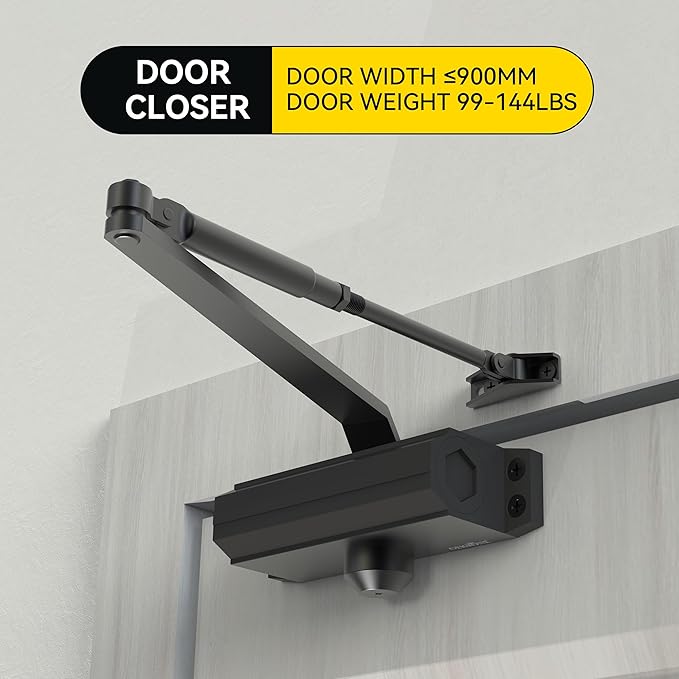 Automatic Door Closer Heavy Duty Spring Size 2 Hydraulic Aluminum Alloy UL 3-Hour Fire Rating Surface Mounted Home Commerical Door Closures Hold Open Adjust Speed Door Weights 88-144 Lbs