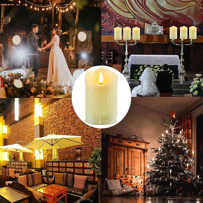 Flameless Candles, Battery Operated Candles with Remote and Timer, 3" x 5", Set of 2, LED Candles Electric Pillar Candles, Ivory Real Wax for Home, Wedding, Christmas