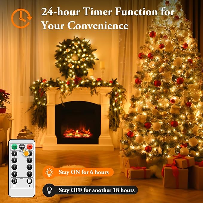 4-Pack 132FT 400LED Fairy Lights Battery Operated with Timer&Remote, Waterproof Twinkle Lights Indoor Outdoor, 8 Modes String Lights for Bedroom Classroom DIY Wedding Decorations,Warm White(33ftx4)