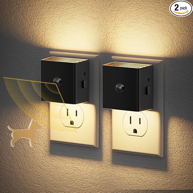 JandCase Motion Sensor Night Light, Night Lights Plug into Wall with Adjustable Brightness, Motion Activated Night Light, 3000K Warm White, for Kids Bathroom Hallway Kitchen Bedroom