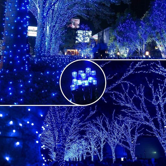 Christmas Tree Lights Blue - 220 LEDs 82ft/25m 8 Modes End-to-End Plug in Outdoor Waterproof Decorative Fairy Twinkle Halloween Indoor String Lights for New Year/Wedding/Thanksgiving Day/Home/Room