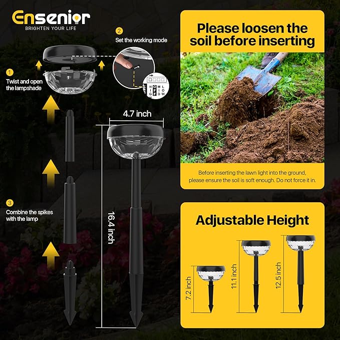 Ensenior 6-Pack Solar Lights Outdoor, Auto ON/Off 6500K LED Solar Garden Lights for Pathway, Yard, Patio, Walkway, Flower Bed, Halloween Christmas Landscape Lighting, IP65 Waterproof, Flag Lights