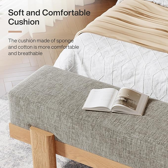 Tribesigns 55-Inch Upholstered Entryway Bench, Modern Shoe Bench with Ultra-Plush Thick Cushion and MDF Frame, End of Bed Stool Long Ottoman for Entrance, Living Room (Gray & Oak)