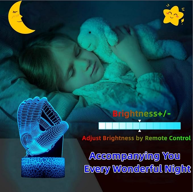 3D Baseball Night Light - 4 Patterns Hologram Illusion Lamp With Remote Control/Smart Touch, 16 Colors Changing, Room Decor, Gift for Boys Girls (Style 9)