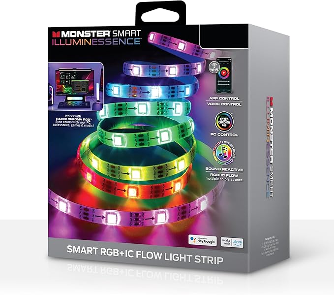 Monster Smart 50 Foot RGB+IC LED Strip Lights, Sound Reactive Strip Lights for Bedroom, App & Voice Control, RGB Light Strip for Room, Alexa Google Home, Razer Chroma Sync, 270 RGB+IC LED Lights