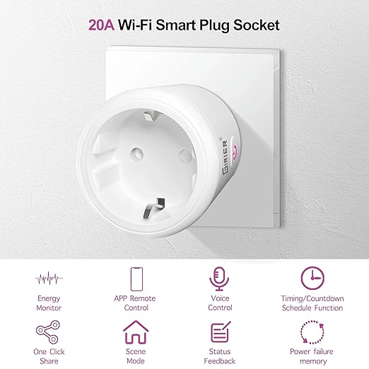 20A Tuya WiFi Smart Plug EU with Power Monitor Function Smart Life App Remote Control Socket Outlet -1 Pc