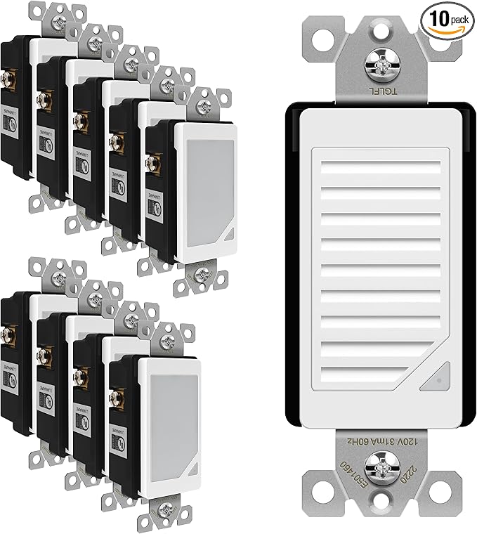 TOPGREENER Full Face LED Decorator Guide Light with Automatic Daylight Sensor, Decorator Night Light, 120VAC/15A, TGLFL-W-10PCS, White, 10Pack
