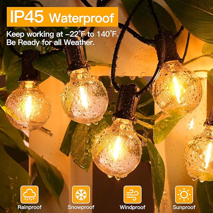 Ollny 19FT Outdoor String Lights, Waterproof Connectable Shatterproof Outside Light with 13 Edison + 1 Spare LED Bulbs Plug in, Patio Lights for Indoor Balcony Porch Camping Deck