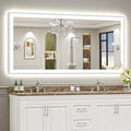 77x36 Brushed Nickel LED Bathroom Mirror with Lights, Sliver Framed Backlit and Front Lit Anti-Fog Lighted Vanity Mirrors for Bathroom Wall, Dimmable, 3 Colors, Memory, Tempered Glass, CRI＞90