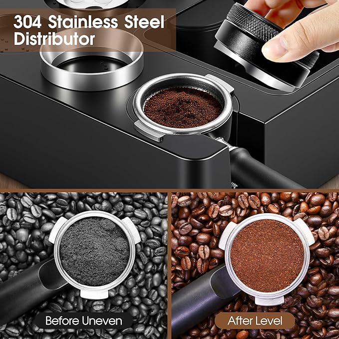 Reoszeank 54mm Espresso Accessories Kit, Espresso Knock Box and Tamping Station, Coffee Tamper, Distributor, WDT Distribution Tool, Dosing Funnel and Puck Screen Set Fits Breville 54 mm Portafilter
