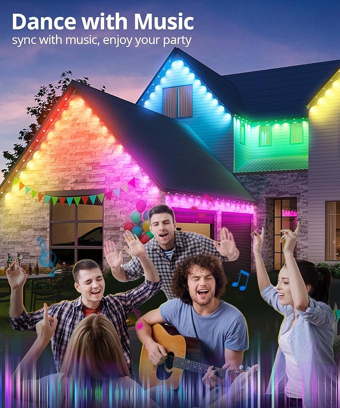 Smart Permanent Outdoor Lights, 150ft with 108 LED RGB String Lights, IP67 Waterproof Eaves Light with 44 Scene Modes for Halloween Christmas Birthday Holiday Party, APP/Voice/Remote Control