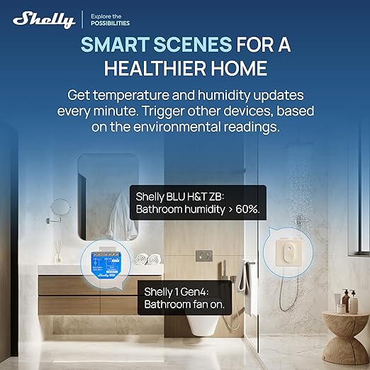 Shelly BLU H&T ZB Ivory, Bluetooth & Zigbee Operated Temperature & Humidity Levels Sensor, Compatible with Home Assistant, Alexa, Google Home, Water & Dust Resilient, IP54, Real Time Monitoring