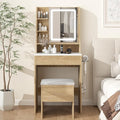 YOURLITE Fluted Makeup Vanity Desk with Mirror and Lights, 24" Small Vanity Table Set with LED Mirror & Stool, Dressing Table for Bedroom