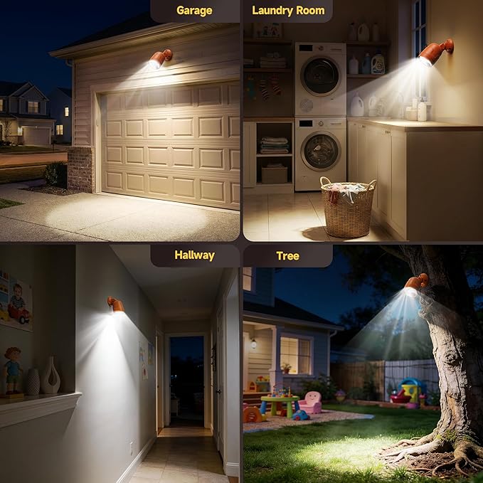 Wireless LED Spotlight, Battery Operated Motion Sensor Outdoor Light - 4000mAh Rechargeable 2-Mode IPX5 Waterproof 600LM Light for Porch, Garage, Hallway, Wardrobe (Orange)