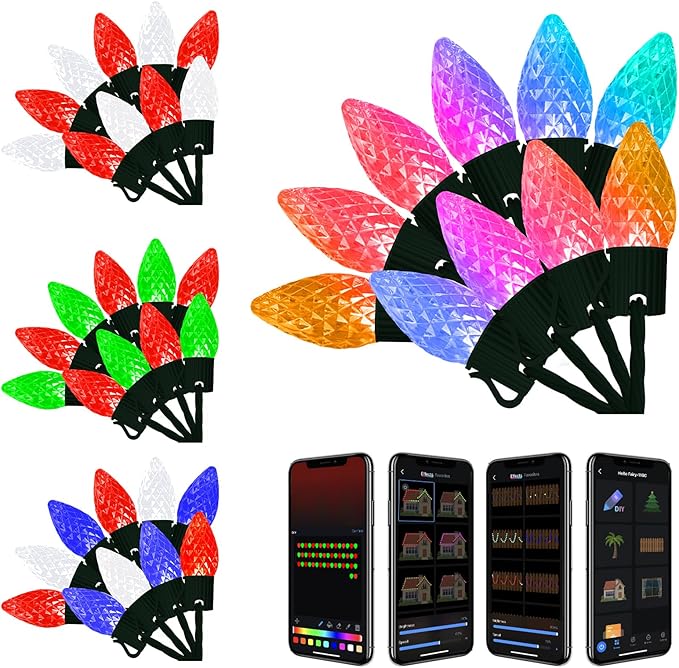 Smart C9 LED Christmas Lights Outdoor, 118 FT 150 LED C9 String Lights App Control 105+ Modes Waterproof Connectable RGB Color Changing Christmas Tree Lights for Outside Roofline Patio Home Xmas Decor