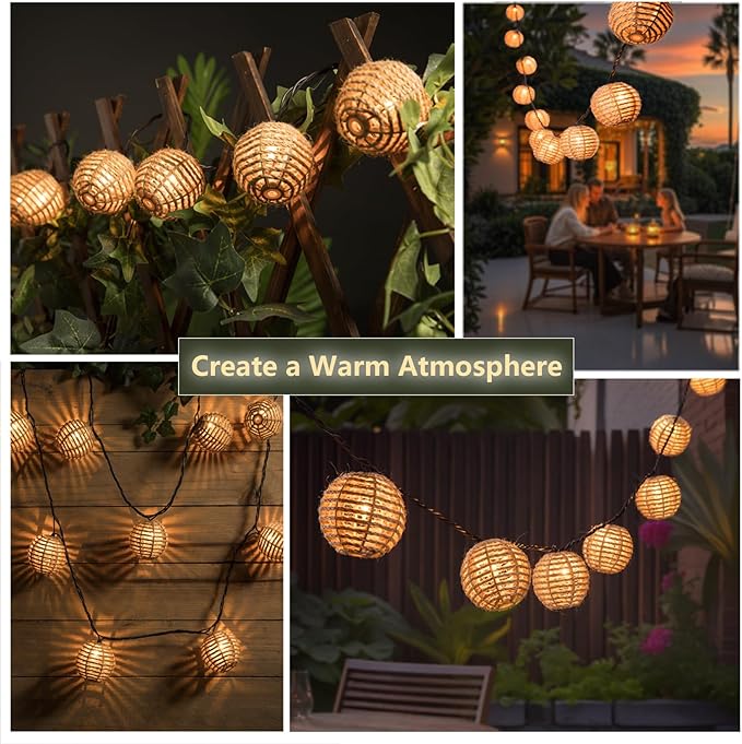 Outdoor-String-Lights-Waterproof, Boho String Lights for Patio, Garden, Porch, Balcony, Gazebo Decorative (Twine Ball)
