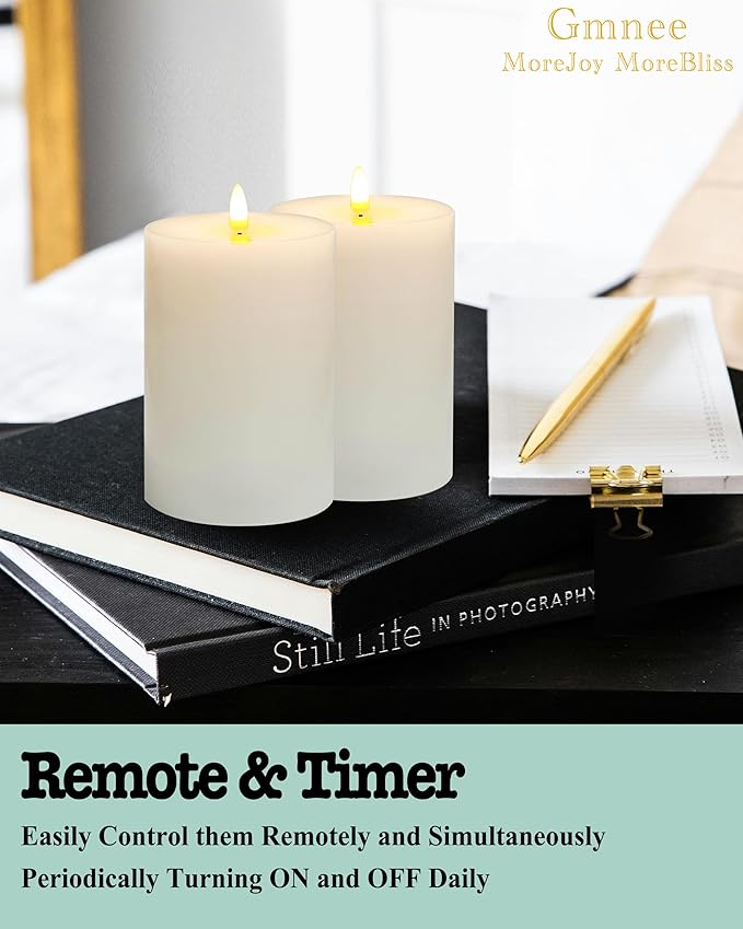 4"x6" Flickering Flameless Candles with Remote Timer, 4" Diameter Extra-Large White Pillar, Wax, 2 Pack Tall Battery Operated LED Candles for Table and Fireplace Decor (H 6")