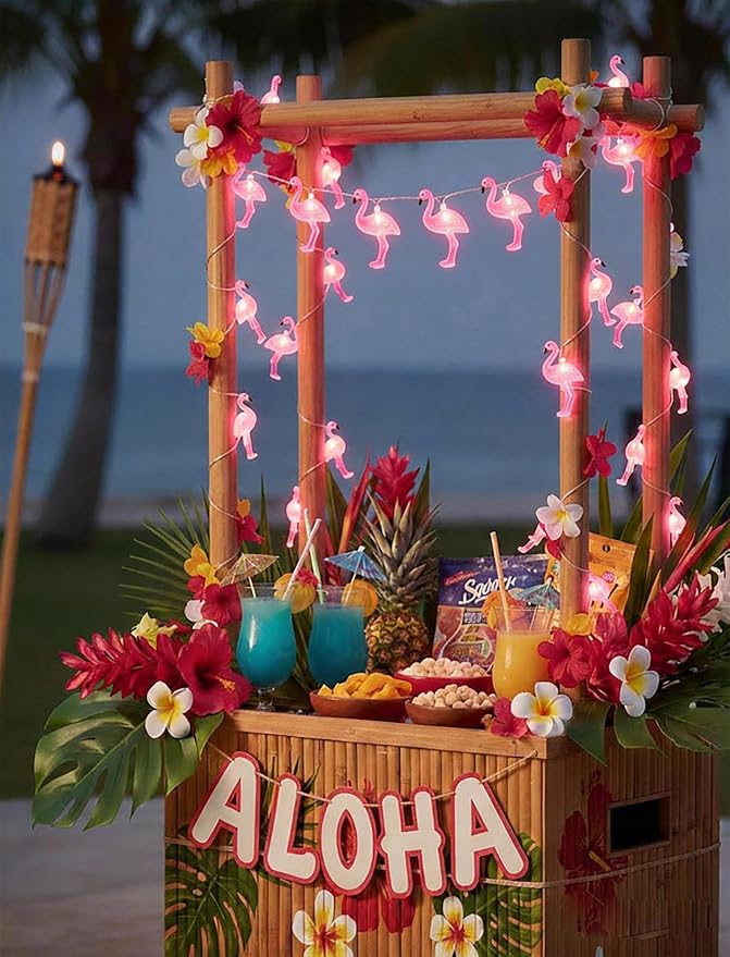 Pink Flamingo Outdoor String Lights, 8.5Ft Summer Patio String Lights, Outdoor Party Lights for Bedroom Birthday Wedding Holiday Summer Themed, Tropical Party Décor, Flamingo Decoration