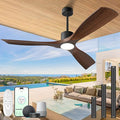 52" Smart Ceiling Fan with Lights,Outdoor Ceiling Fan Compatible with Alexa/Google/App/Remote,3-Color Light 6-Speed Quiet Reversible DC Motor for Patio Bedroom Living Room,Dark Walnut