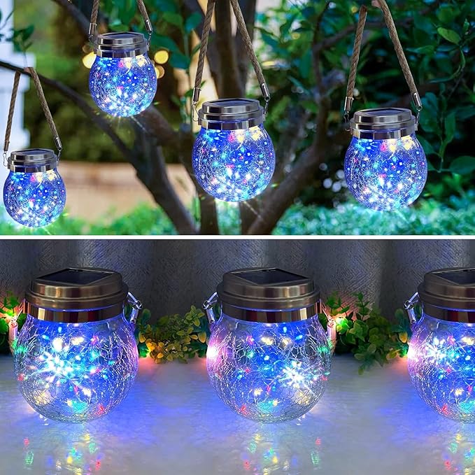 Hanging Outdoor Solar Lights,VGE 2 Pack 30LED Lanterns Decorative Outdoor Lights,Solar Powered Waterproof Landscape Lights with Handle for Tree Yard Garden Patio Fence Holiday Decor(Multicolor)