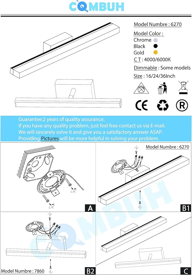 Combuh LED Bathroom Vanity Light Lamp 16Inch 9W IP44 Chrome Over Mirror Lighting Fixture Indoor Wall Sconce Modern Natural White 4000K