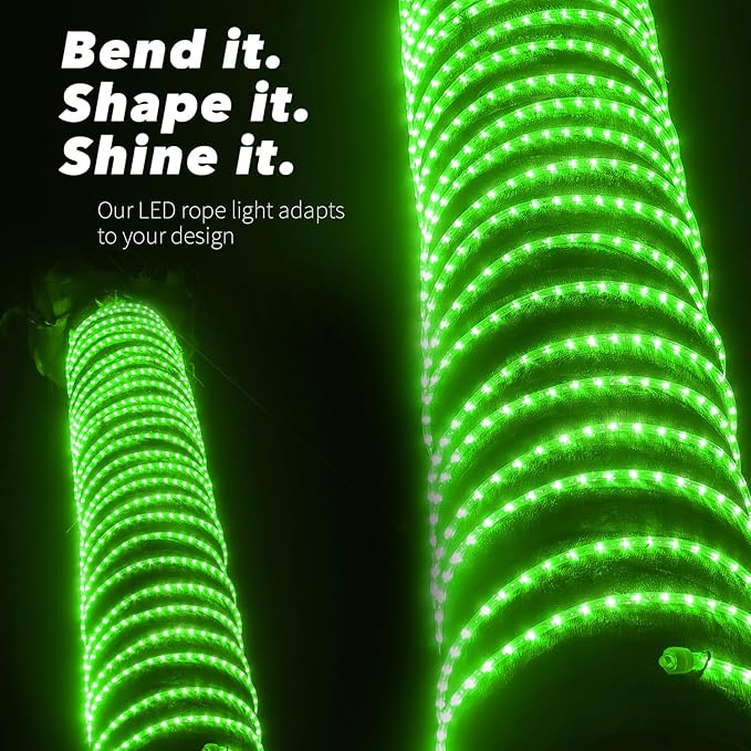 WYZworks 288LEDs 25ft LED Outside Rope Lights, Outdoor ETL Certified Waterproof Permanent 360 Degree Light Emitting, Flexible Tube, Connectable, Christmas Palm Tree Exterior Landscape, Green