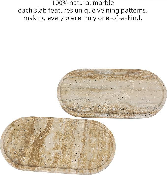 Marble Vanity Tray Organizer - 9.8"x5" Italy Natural Stone Decorative Tray，Jewelry, Perfume & Candle Display Tray，Bathroom Vanity, Dresser Top, Nightstand Decor