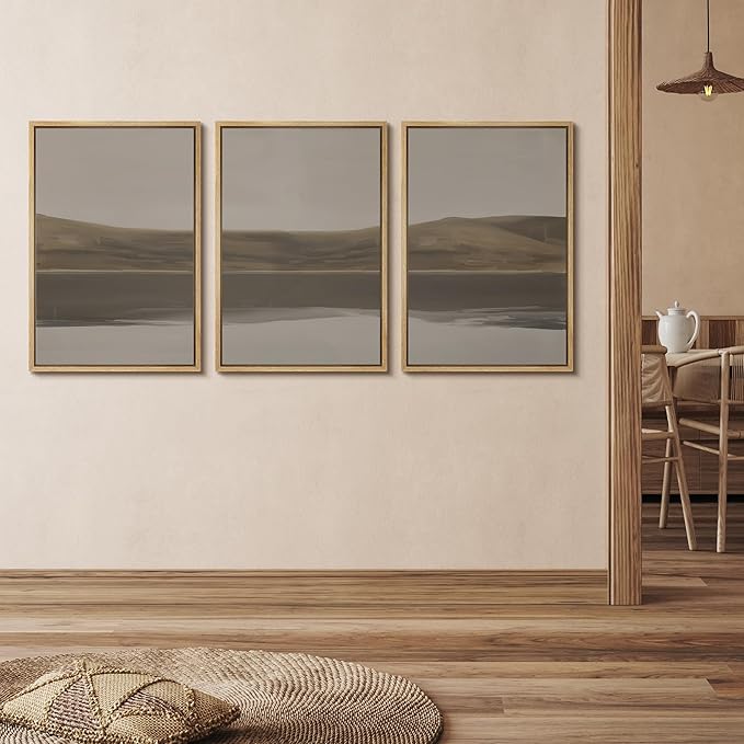 wall26 Framed Canvas Print Wall Art Set Minimal Horizon Landscape in Calm Neutral Shades Illustrations Modern Art Decorative Multicolor for Living Room, Bedroom, Office - 16"x24"x3 NATURAL