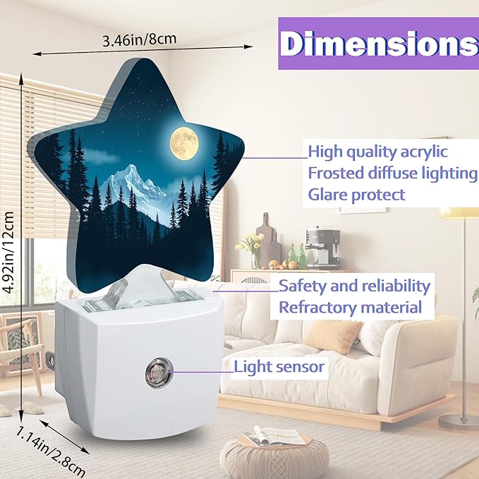 Forest Night Night Light for Kids,Moon Night Lights Plug Into Wall, Lightweight Dusk to Dawn Light Sensor Warm Nightlights for Girls Boys Bedroom Nursery Basement