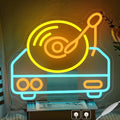 Vintage Record Player Neon Sign for Wall Decor, Colorful Music Record Neon Light,Dimmable Music LED Light Up Sign for Bar, Party Wall Art
