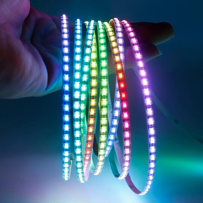 160LEDs/m 6.5FT WS2812B WS2812 LED Strip,SMD 2020 DC5V 5mm Width Individually Addressable Dream Color Flexible Smart Light Tape for Bedroom,Kitchen,Stage,TV Backlight(No Adapter or Controller)