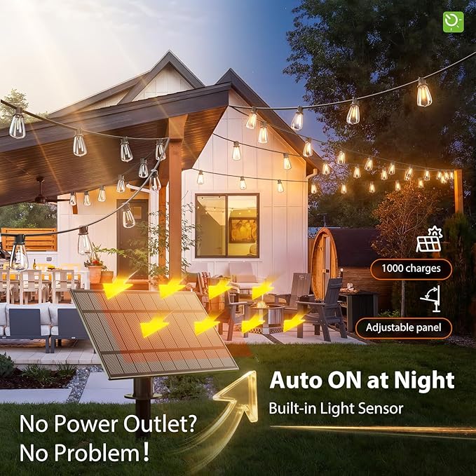 KYY 54(48+6) FT Solar String Lights Outdoor with USB Port Remote, Waterproof and Shatterproof Patio with Solar Powered Panel, LED Vintage Edison Bulbs, Heavy-Duty and UL Listed Market Lights