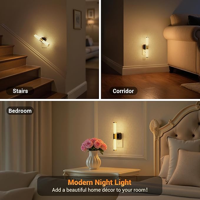 JandCase Night Light, Night Lights Plug into Wall, Soft White 3000K, 0-100LM Dimmable Night Light, Vanity Light Bar for Hallway, Bathroom, Rooms[2 Pack]