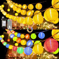 Outdoor Patio Lights Plug in, 65.6Ft Connectable Warmwhite & Multicolor Hanging Lantern String Lights with Remote Timer 80LED Outdoor String Lights Waterproof for Garden Backyard Fences