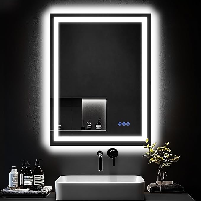 LED Bathroom Mirror, 24"x32" with Frontlit and Backlit Anti-Fog Mirror with Lights LED Vanity Mirror for Bathroom 3 Colors Temperature & Dimmable Bathroom Mirror with HD Tempered Glass