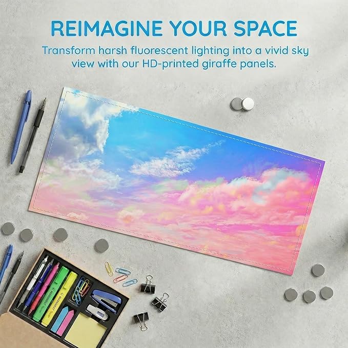Fluorescent Light Covers for Ceiling Lights -Magnetic Cloud Cover for Fluorescent Or LED Fixture 2ft x 4ft Classroom,Home,Office Decoration Filters Overhead Lighting- Pink clouds