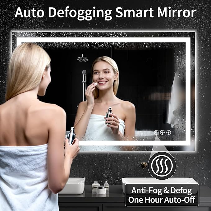 36"x48" LED Bathroom Mirror with Lights, Dimmable, Anti-Fog, Lighted Bathroom Vanity Mirror for Wall, Backlit + Front Lit, Memory Function, Shatter-Proof, Tempered Glass