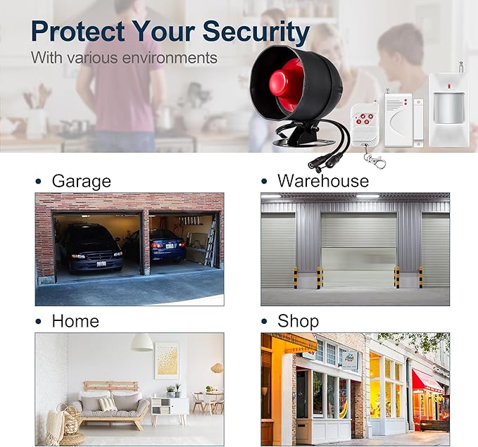 WiFi Alarm Home Security System, Wireless Alarm System with Loud 120dB Motion Sensor Siren, Window Door Alarms Sensor, Remote Control for Shed Garage