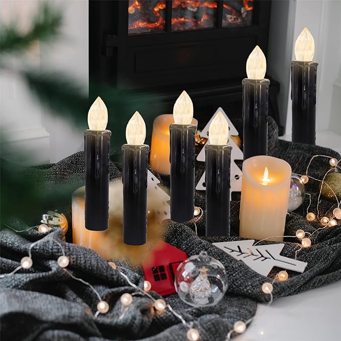 LED Candlesticks Short Taper Candle, 4inches Battery Operated Chandelier Halloween Black Flameless Candles Mini Remote Candle Sticks for Harry Potter Party Home Decor,10pcs-BL