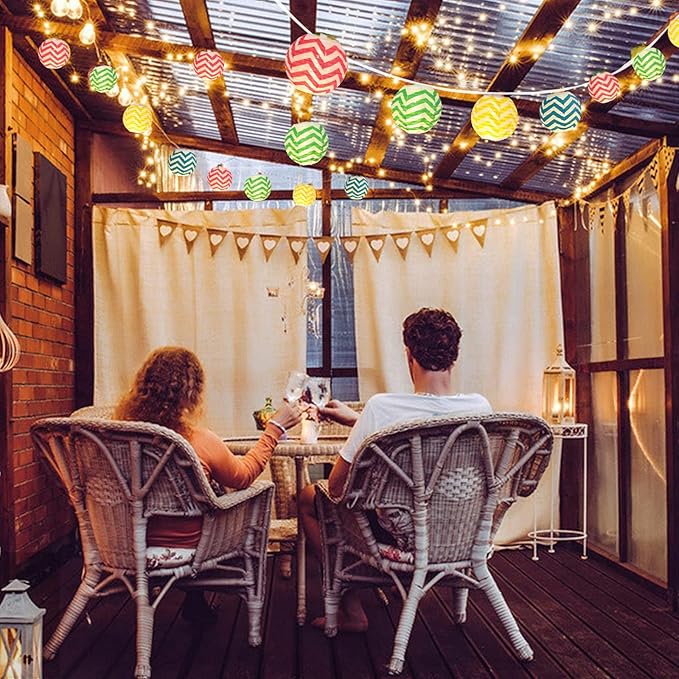 Vigdur Lantern String Lights, 9.84Ft Multicolor Nylon Hanging Lantern String Lights with 10 Lanterns Connectable Waterproof, Indoor Outdoor String Light for Bedroom Party Patio Bistro