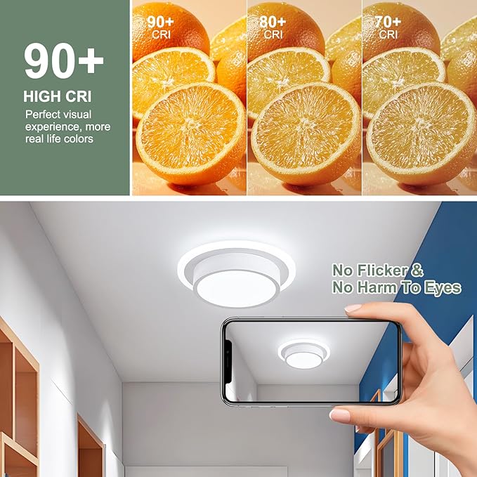 Modern LED Ceiling Light Fixtures, Small Flush Mount Light Fixture, Hallway Light Fixtures 32W 6000K, Round Kitchen Ceiling Light for Living Room Bedroom Bathroom Kitchen