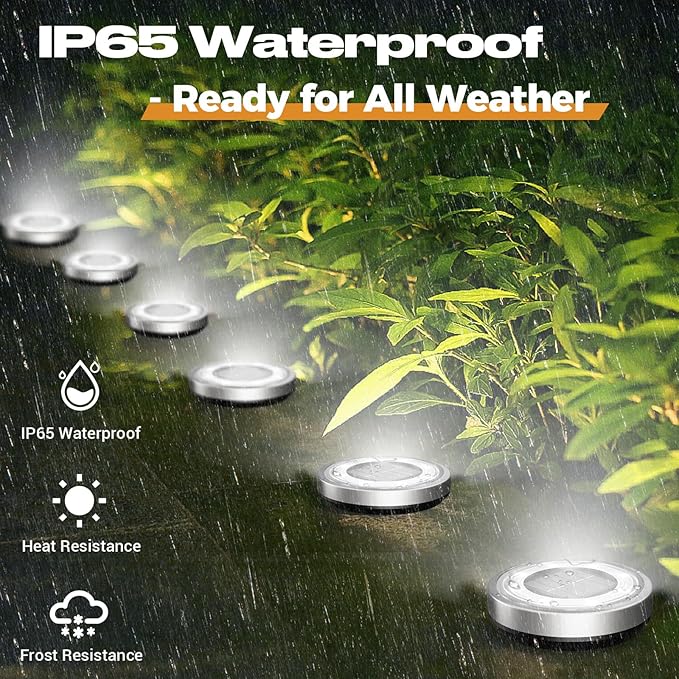 Solar Ground Lights,18 Pack Flat Solar Lights Outdoor Waterproof, Bright LED Solar Disc Lights, 6000K Cool White Landscape Lighting for Outside Yard Garden Pathway Driveway Lawn