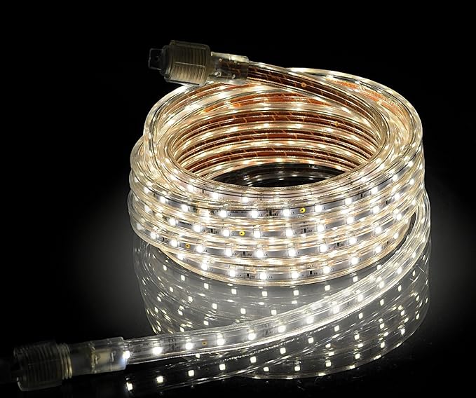 CBConcept UL Listed, 3.3 Feet, 360 Lumen, 4000K Soft White, Dimmable, 110-120V AC Flexible Flat LED Strip Rope Light, 60 Units 3528 SMD LEDs, Indoor Outdoor Use, Accessories Included, Ready to use