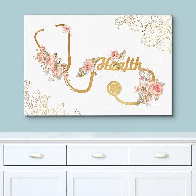 wall26 Canvas Print Wall Art Doctor Stethoscope Pastel Rose Flowers Medical & Hospital Health Illustrations Modern Art Floral Botanical Colorful Decorative for Living Room, Bedroom, Office - 12"x18"